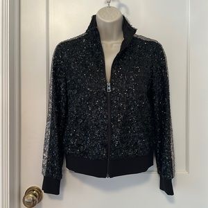 ZADIG & VOLTAIRE SEQUIN ZIP JACKET BLACK & SILVER SIZE XS